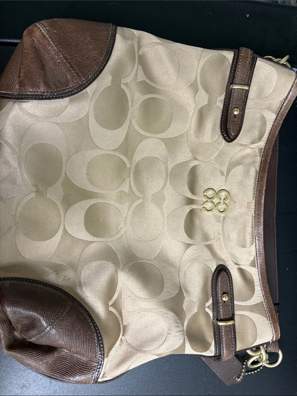 Coach Tan and Brown Signature Shoulder Bag